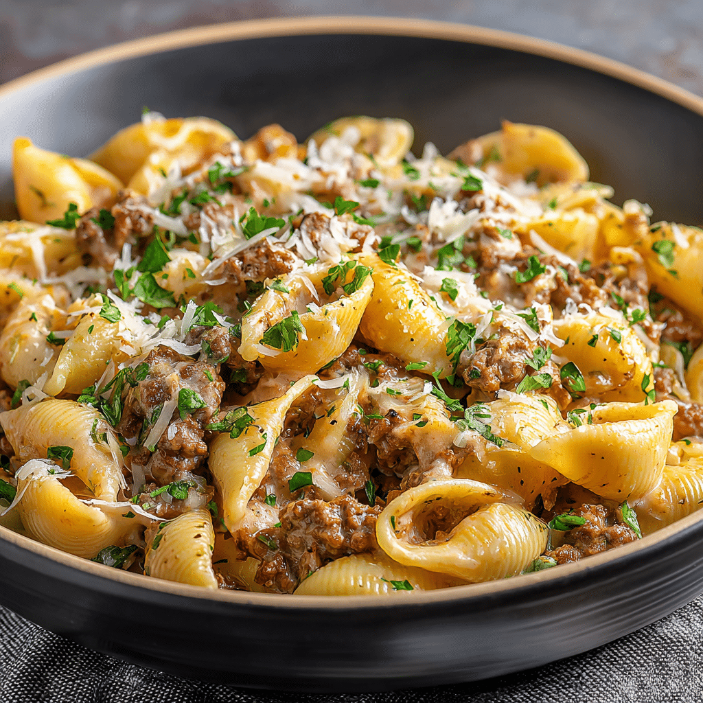 creamy beefy pasta shells Recipe - Recipe Image
