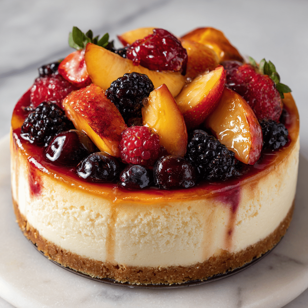 Summer Berry and Peach Cheesecake - Recipe Image