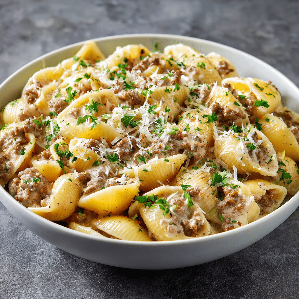 creamy beefy pasta shells Recipe - Recipe Image