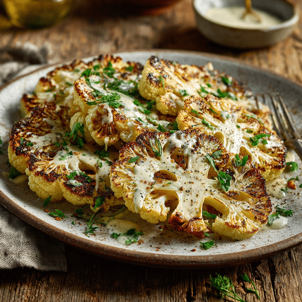 Roasted Cauliflower Steaks with Lemon Tahini Dressing - Recipe Image