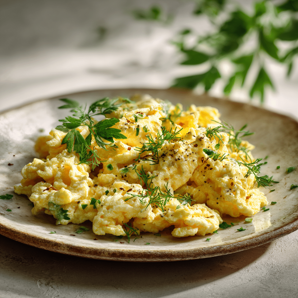 Creamy Scrambled Eggs with Herbs Recipe - Recipe Image
