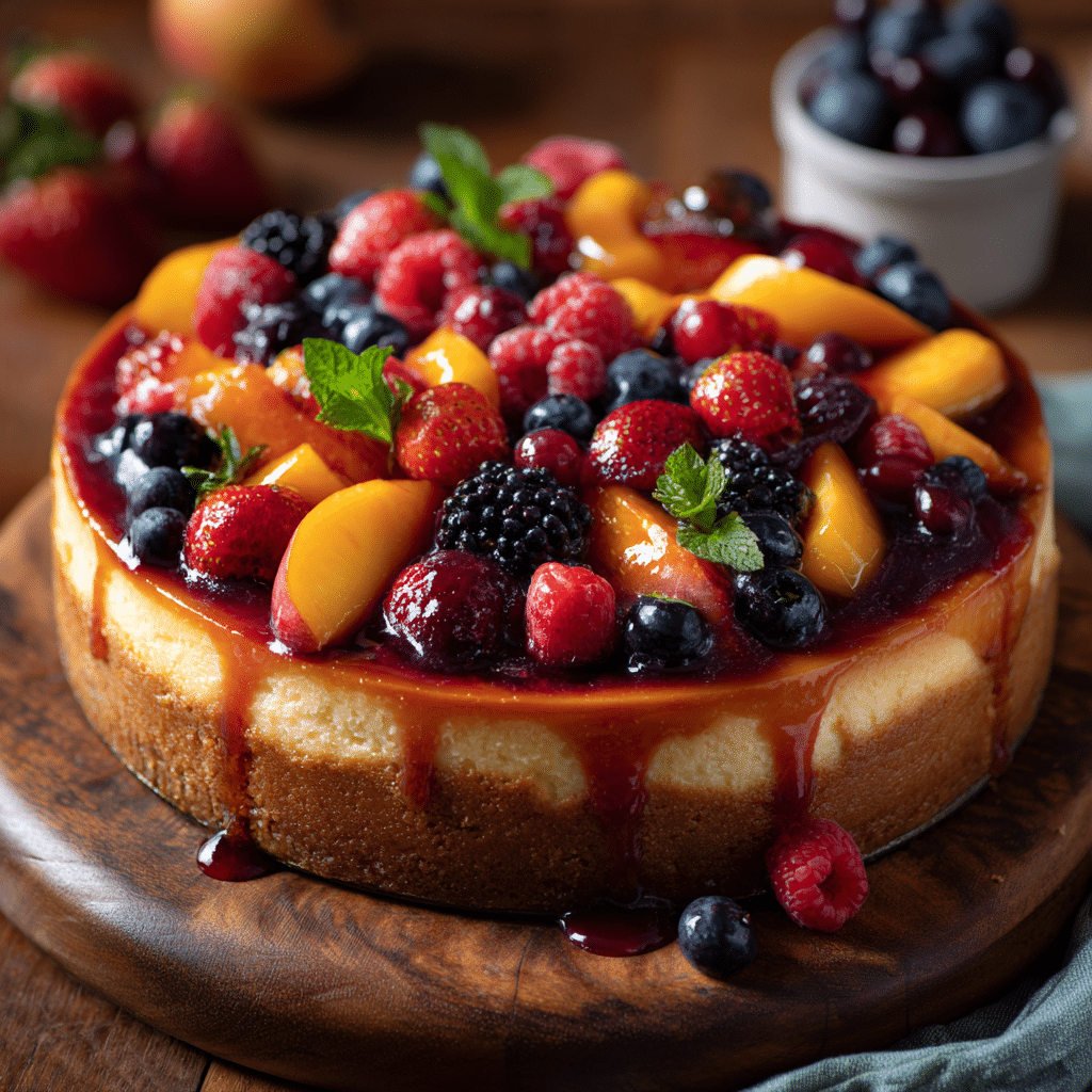 Summer Berry and Peach Cheesecake - Recipe Image