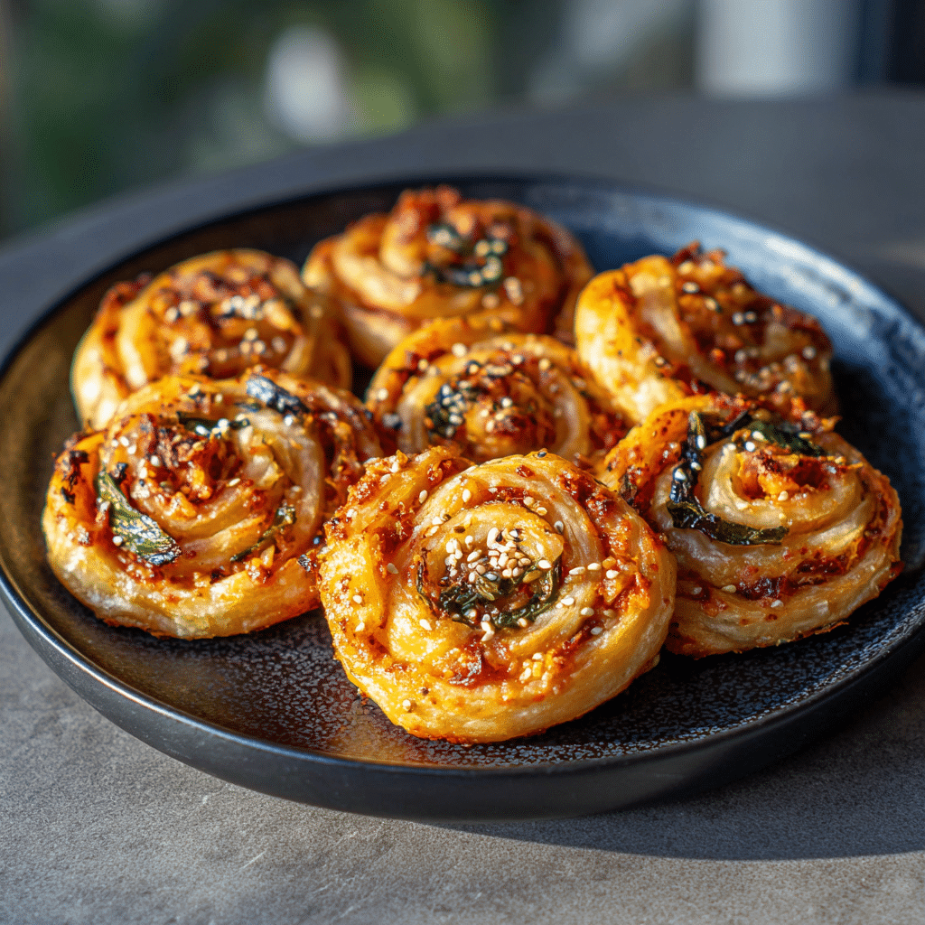 Cheesy Kimchi Flatbread Spirals Recipe
