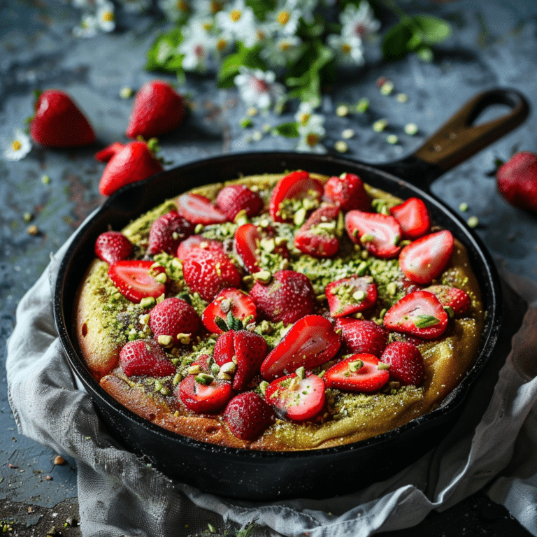 Soft Pistachio Strawberry Skillet Cake Recipe