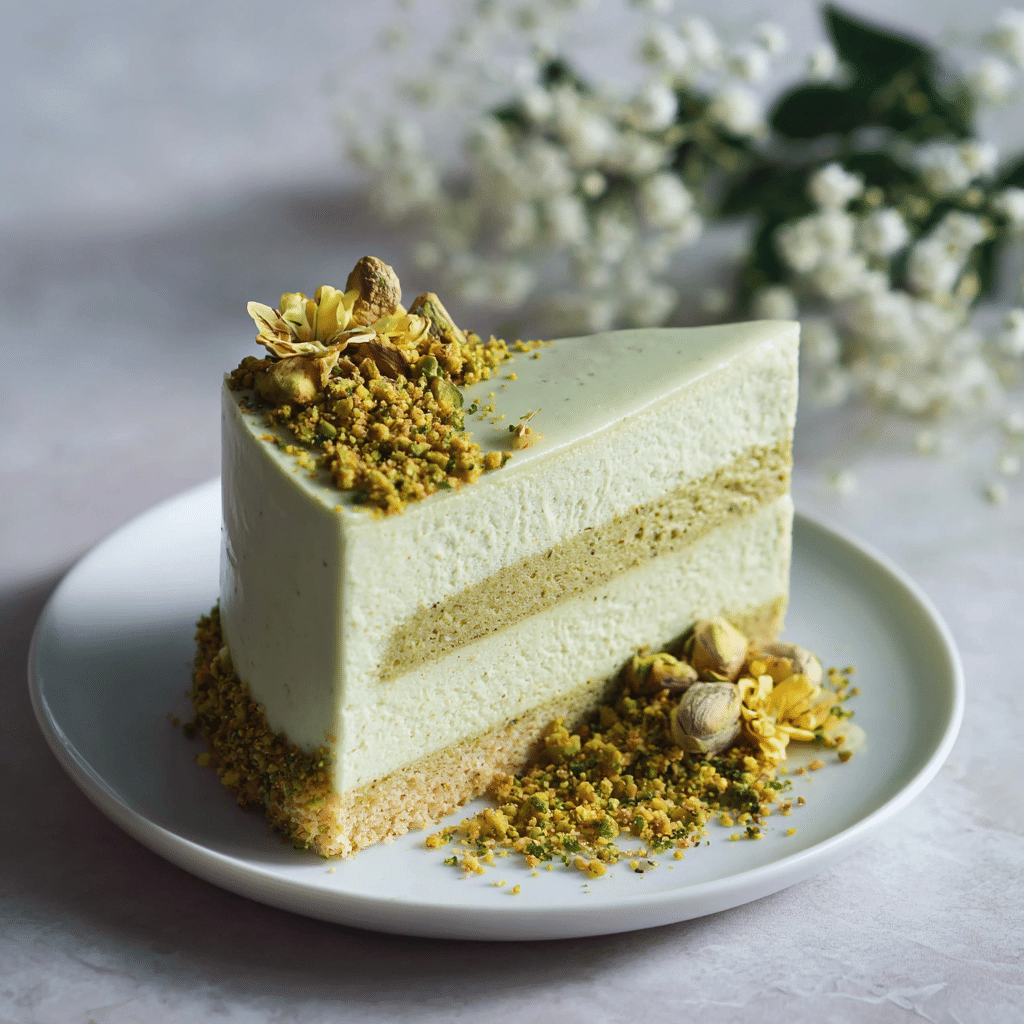 Vegan Pistachio Mousse Cake Recipe - Recipe Image