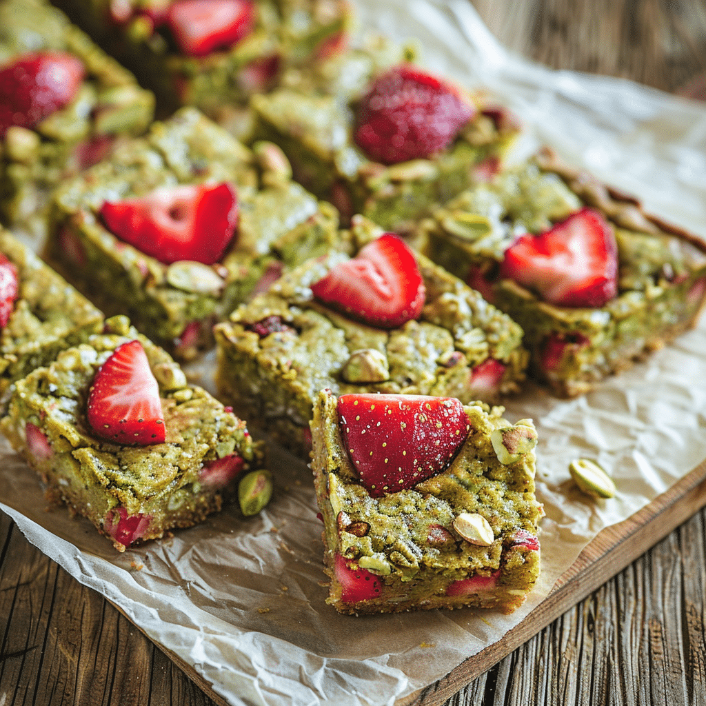 Soft Pistachio Strawberry Breakfast Squares Recipe - Recipe Image