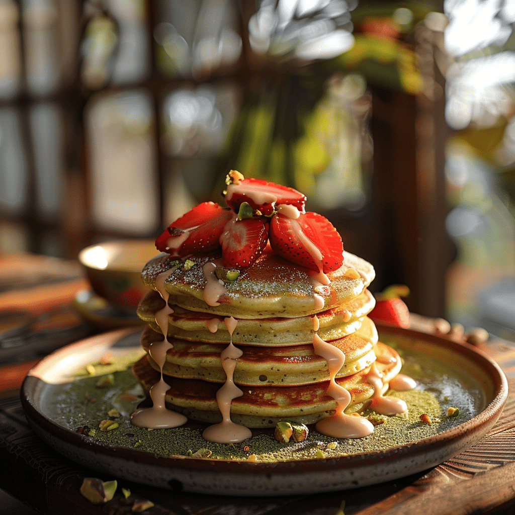 Pistachio Strawberry Yogurt Pancakes Recipe - Recipe Image