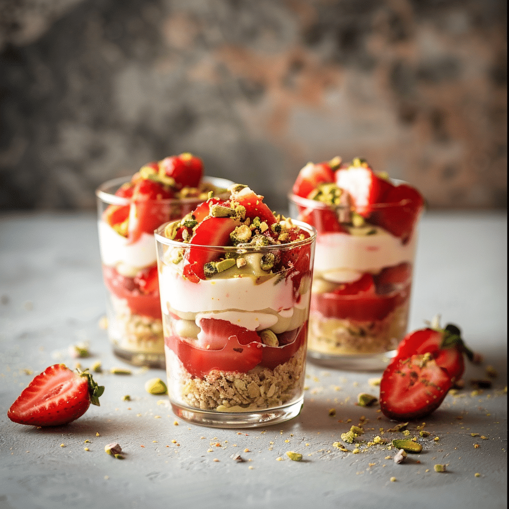 Strawberry Pistachio Cream Breakfast Cups Recipe - Recipe Image