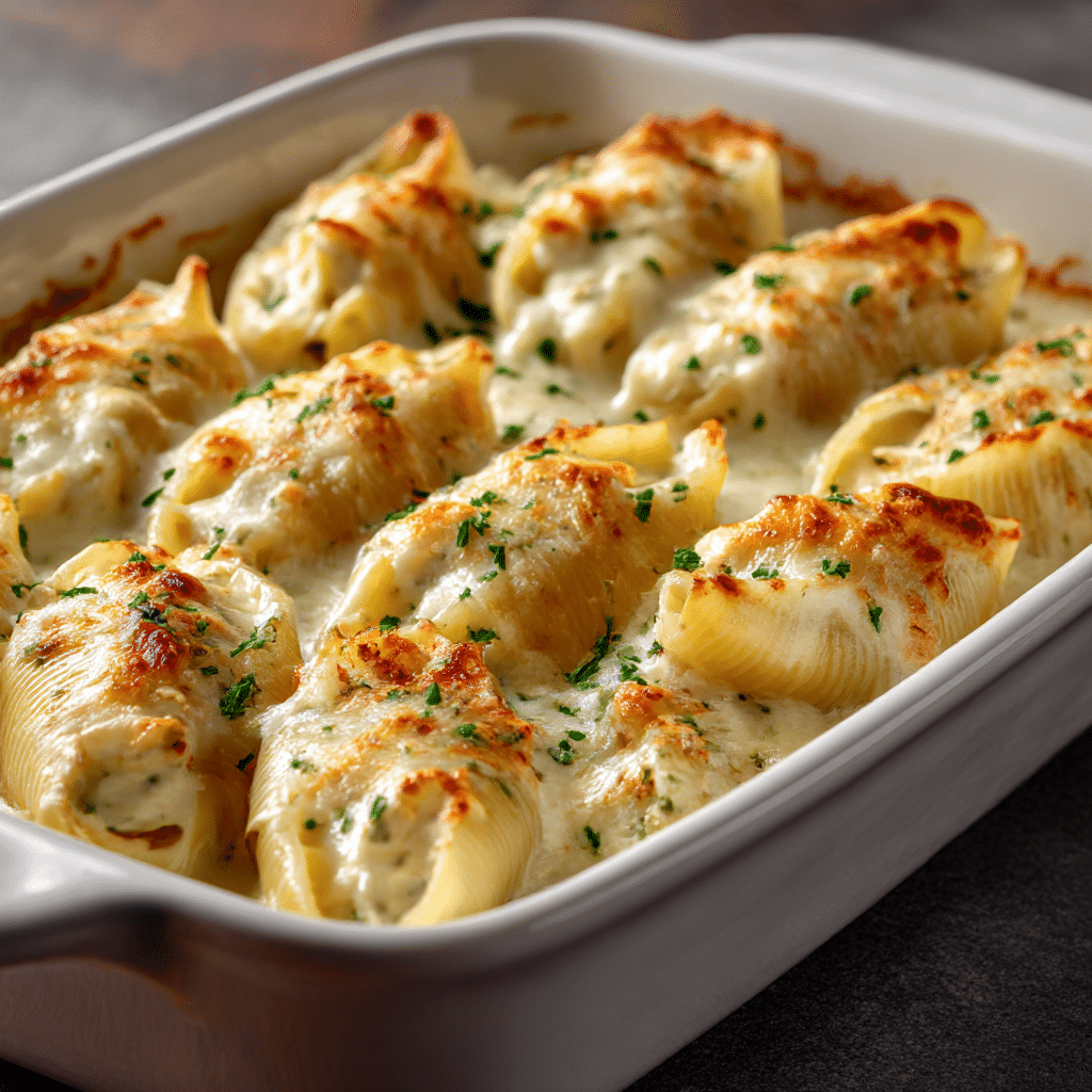 Creamy Chicken Alfredo Stuffed Shells Recipe - Recipe Image