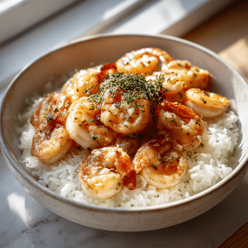 Garlic Butter Shrimp Rice Bowl Recipe - Recipe Image