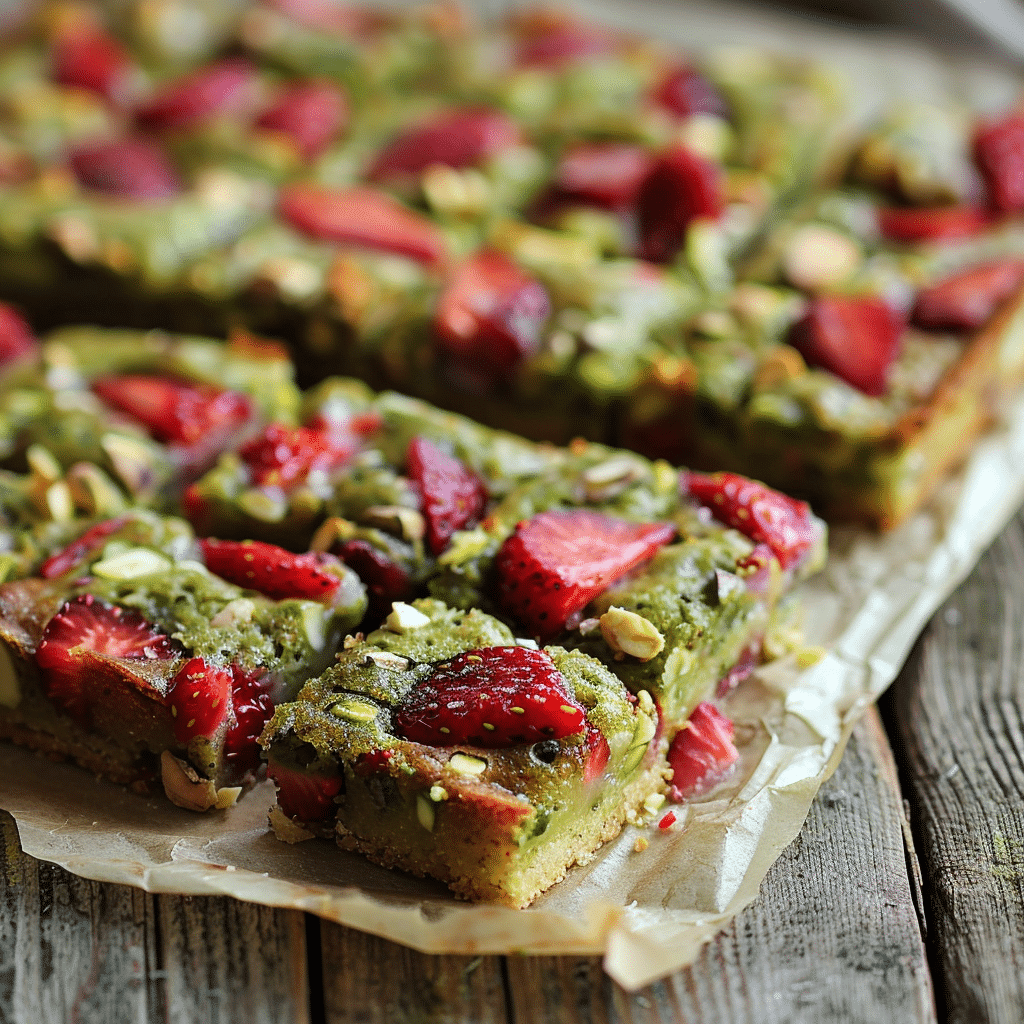 Soft Pistachio Strawberry Breakfast Squares Recipe - Recipe Image