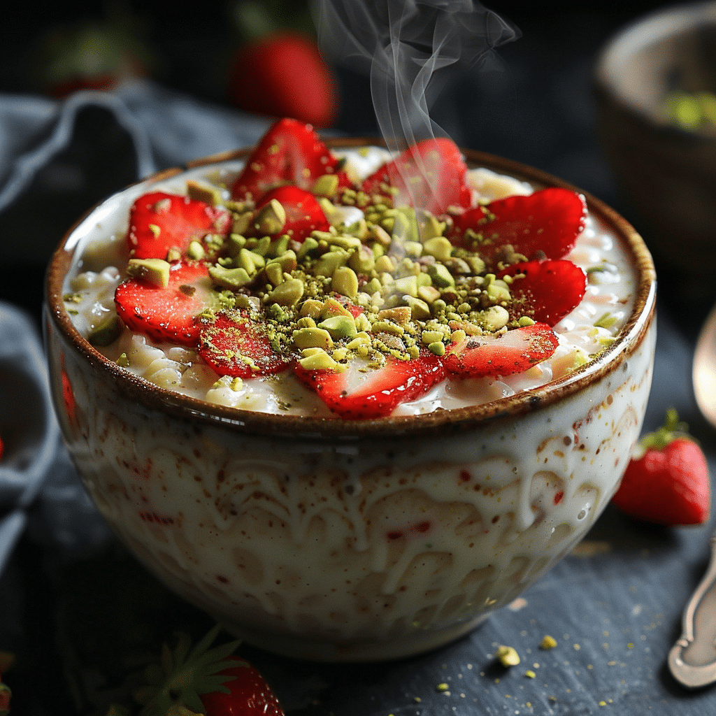 Creamy Pistachio Strawberry Rice Pudding Recipe - Recipe Image
