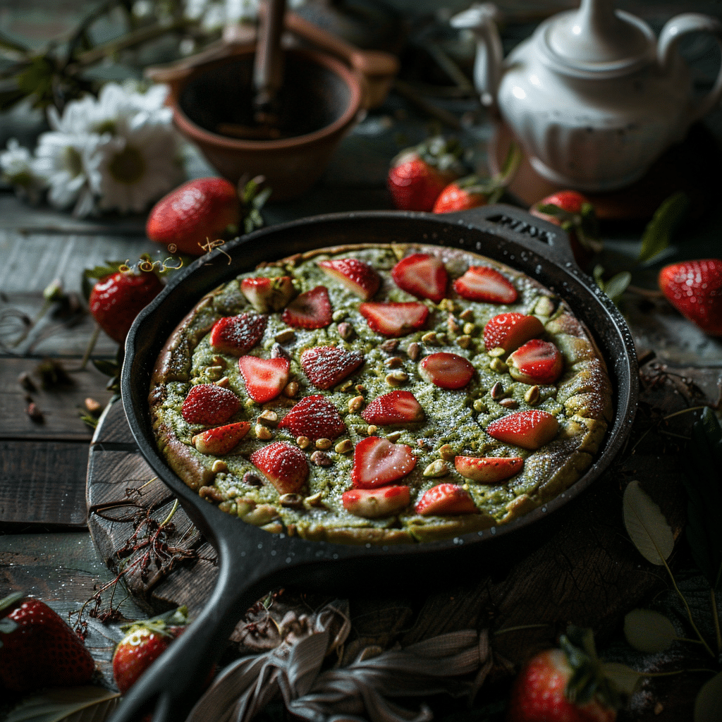 Soft Pistachio Strawberry Skillet Cake Recipe - Recipe Image