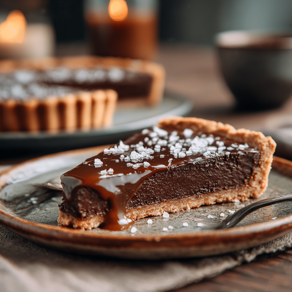 Vegan Salted Caramel Chocolate Tart Recipe - Recipe Image