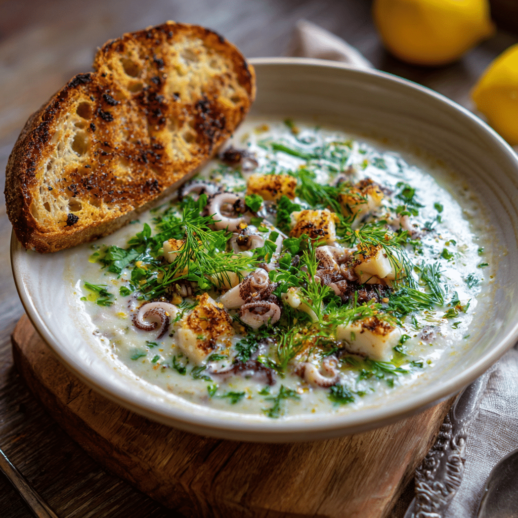 Creamy Squid Soup with Fresh Herbs: Silky Ocean Comfort Recipe - Recipe Image