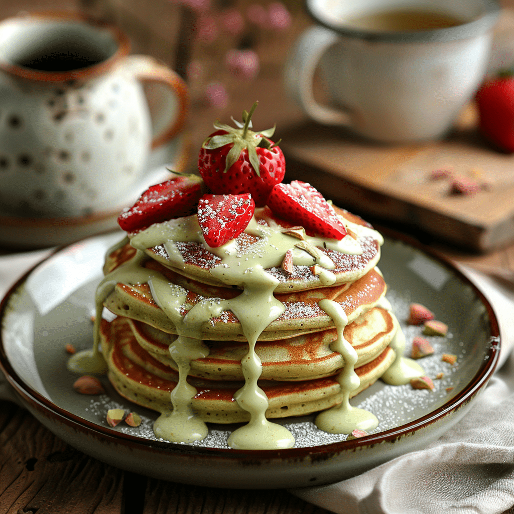 Pistachio Strawberry Yogurt Pancakes Recipe - Recipe Image
