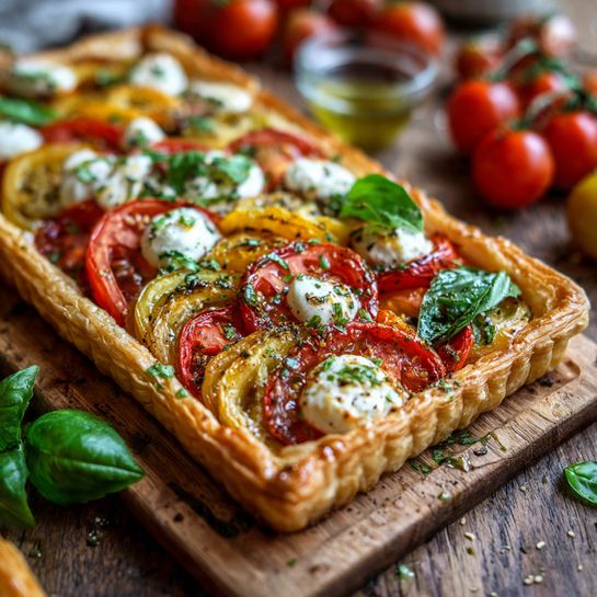 Puff Pastry Caprese Tart: Flaky Italian Appetizer Recipe - Recipe Image