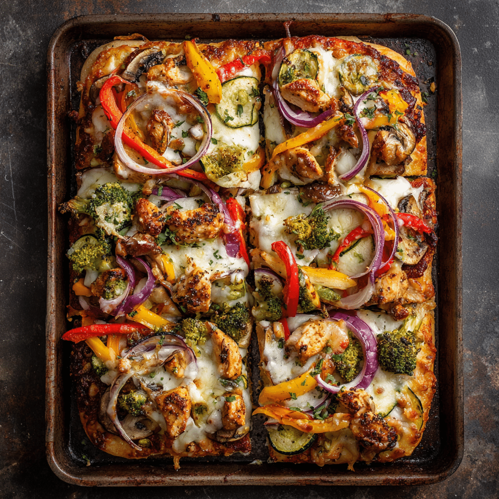 Chicken & Veggie Sheet Pan Pizza Recipe - Recipe Image