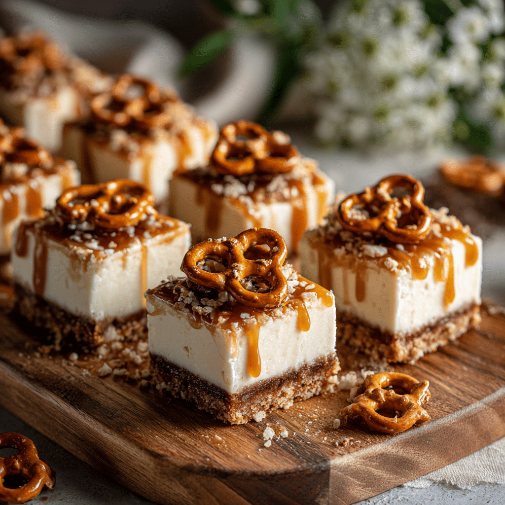Salted Caramel Pretzel Cheesecake Bars Recipe