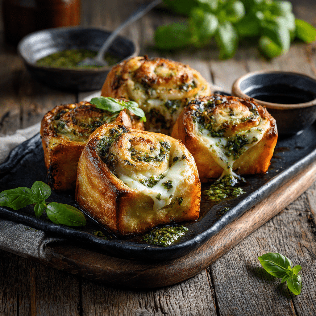 Oven-Baked Mozzarella & Pesto Rolls with Spicy Agave Recipe