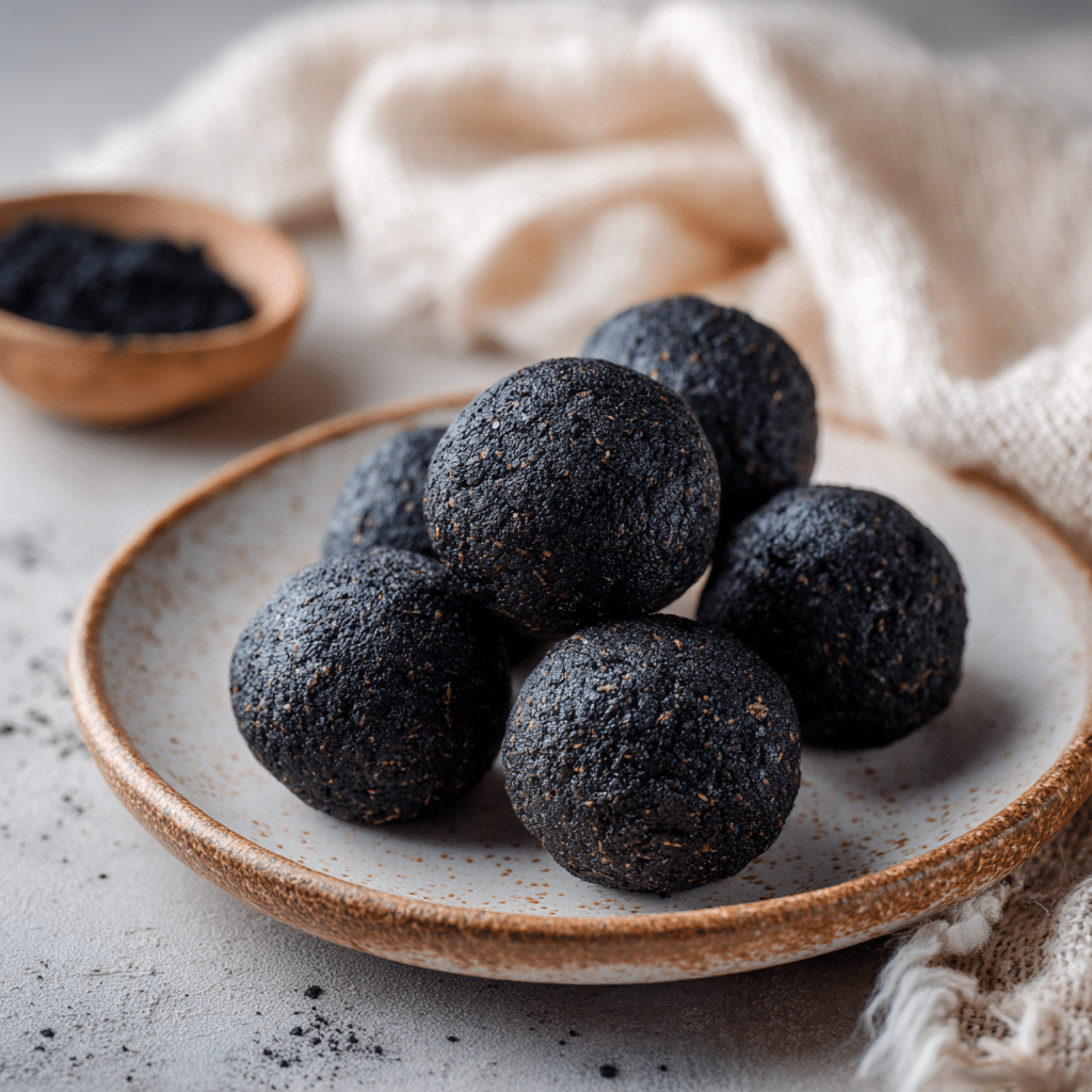 Charcoal Coconut Energy Balls: Midnight Snack Recipe - Recipe Image