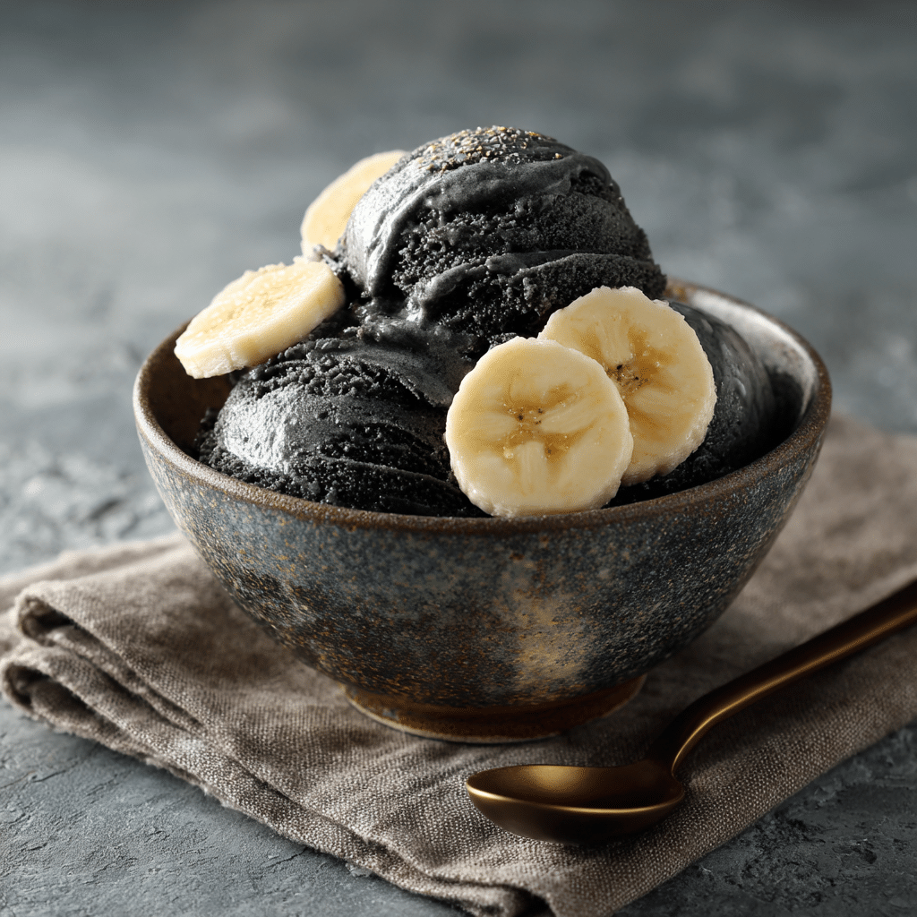 Black Sesame Banana Nice Cream: Jet Black Trend Recipe - Recipe Image