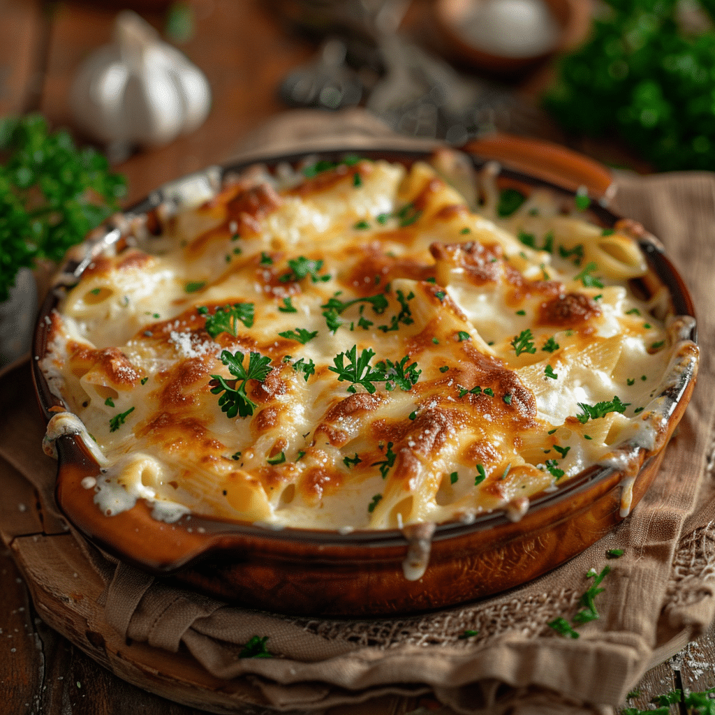 Baked Pasta with Creamy White Sauce Recipe - Recipe Image