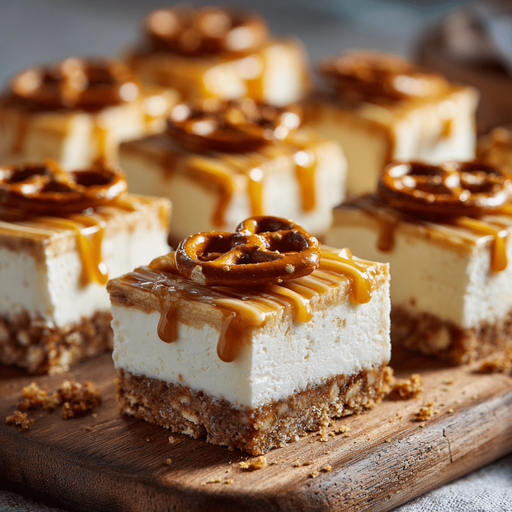 Salted Caramel Pretzel Cheesecake Bars Recipe - Recipe Image