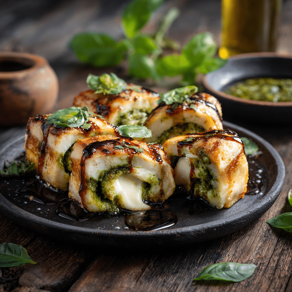 Oven-Baked Mozzarella & Pesto Rolls with Spicy Agave Recipe - Recipe Image