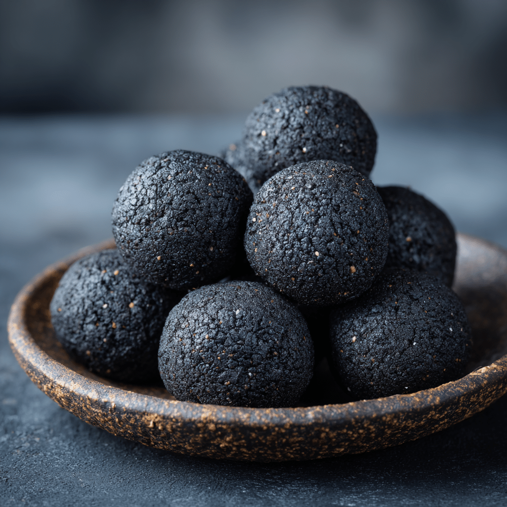 Charcoal Coconut Energy Balls: Midnight Snack Recipe - Recipe Image