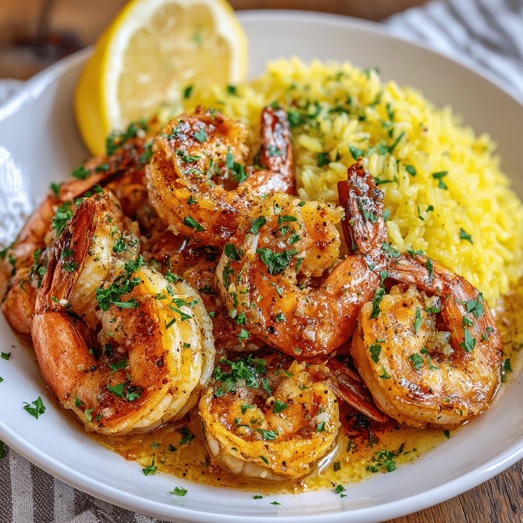 Garlic Butter Shrimp with Lemon Rice Recipe - Recipe Image