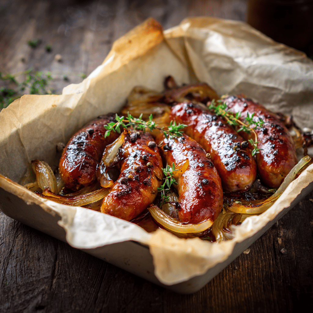 Baked Sausage & Onion Tray Recipe - Recipe Image