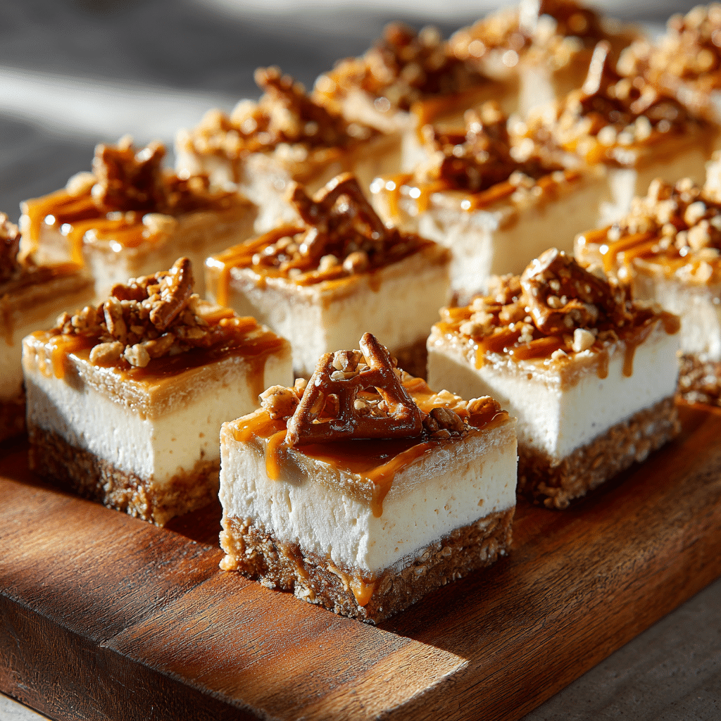 Salted Caramel Pretzel Cheesecake Bars Recipe - Recipe Image