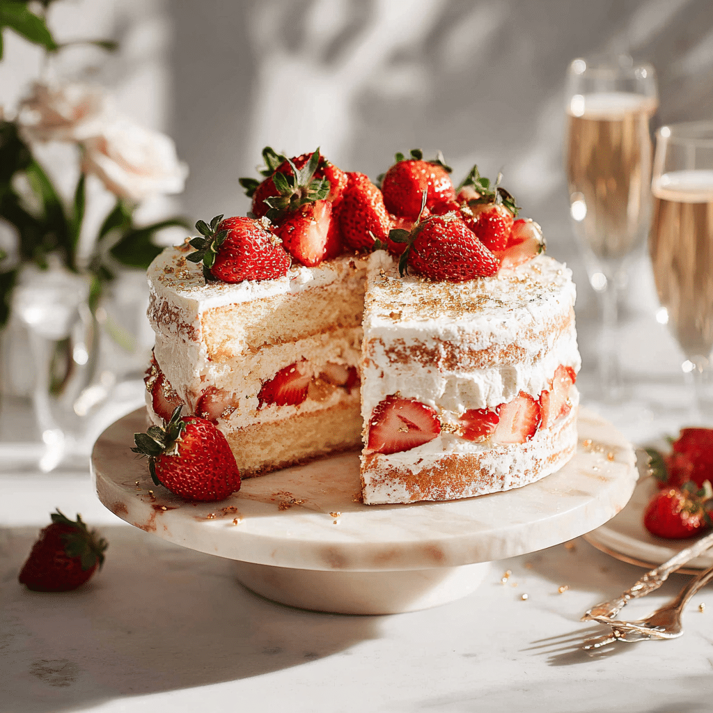 Champagne & Strawberry Layer Cake Recipe - Recipe Image