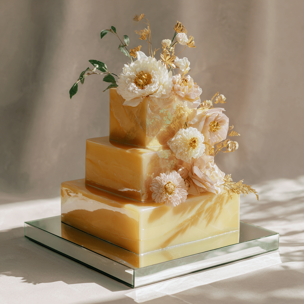 Mango Lychee Mirror Wedding Cake Recipe - Recipe Image