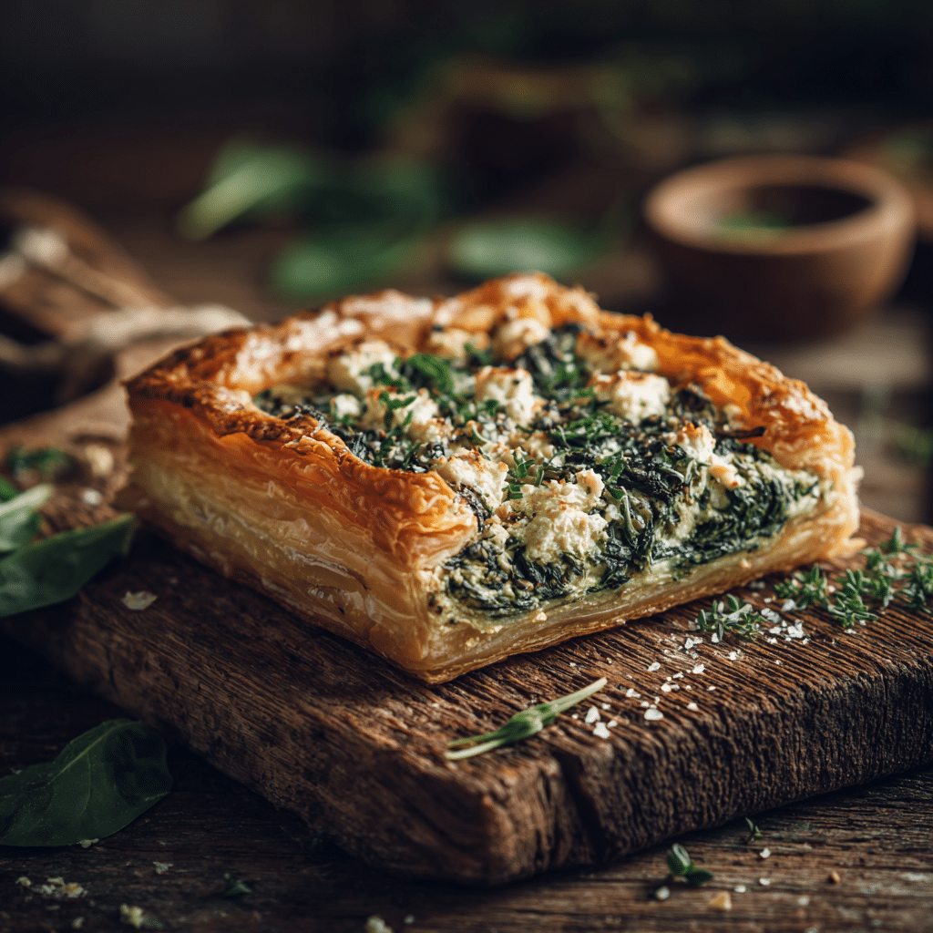 Savory Spinach & Feta Puff Pastry Tart Recipe - Recipe Image