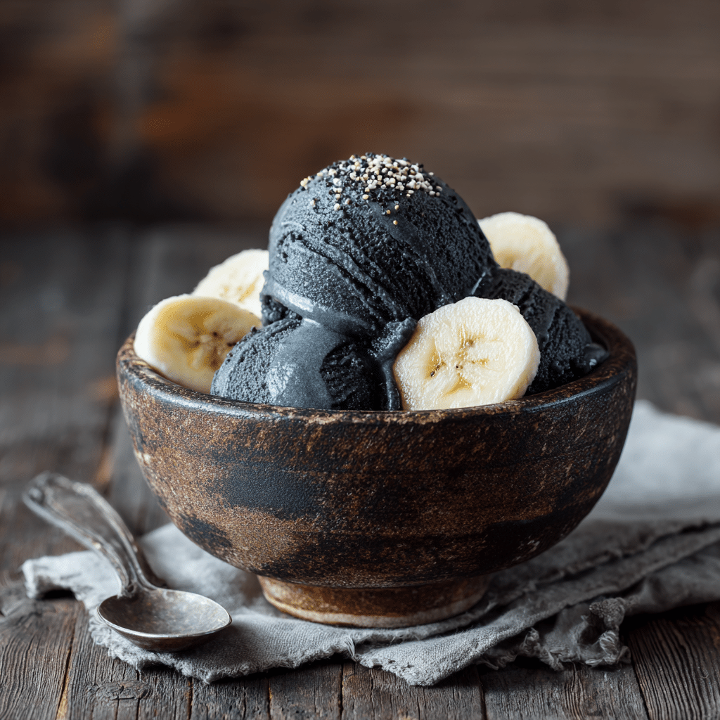 Black Sesame Banana Nice Cream: Jet Black Trend Recipe - Recipe Image