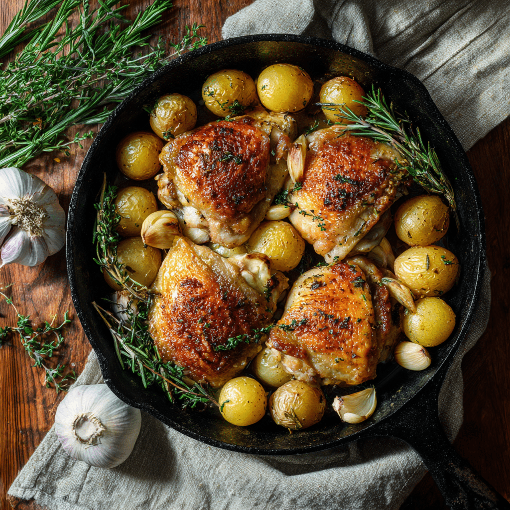 Garlic Herb Roasted Potatoes & Chicken Recipe - Recipe Image
