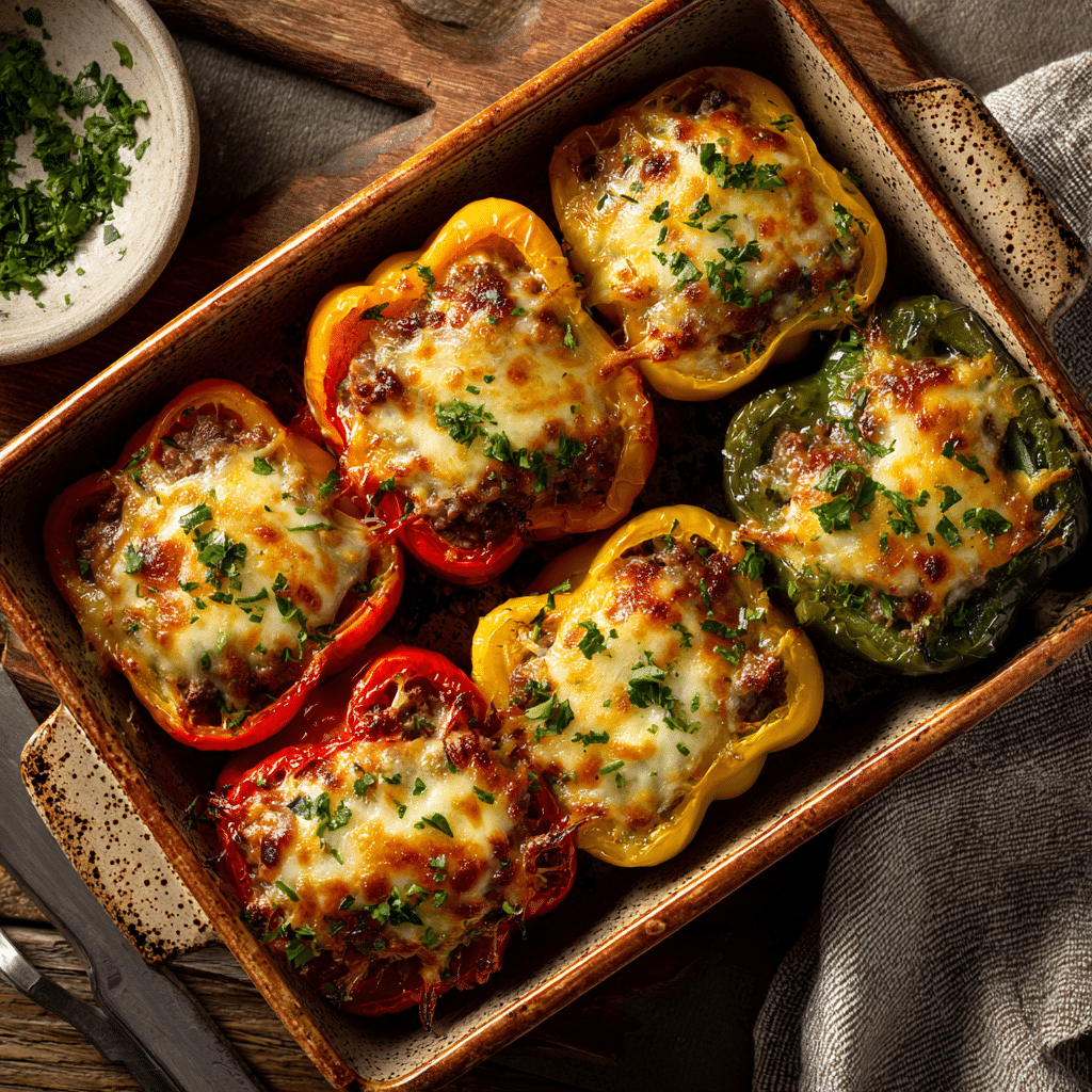 Beef & Cheese Stuffed Bell Peppers Recipe - Recipe Image