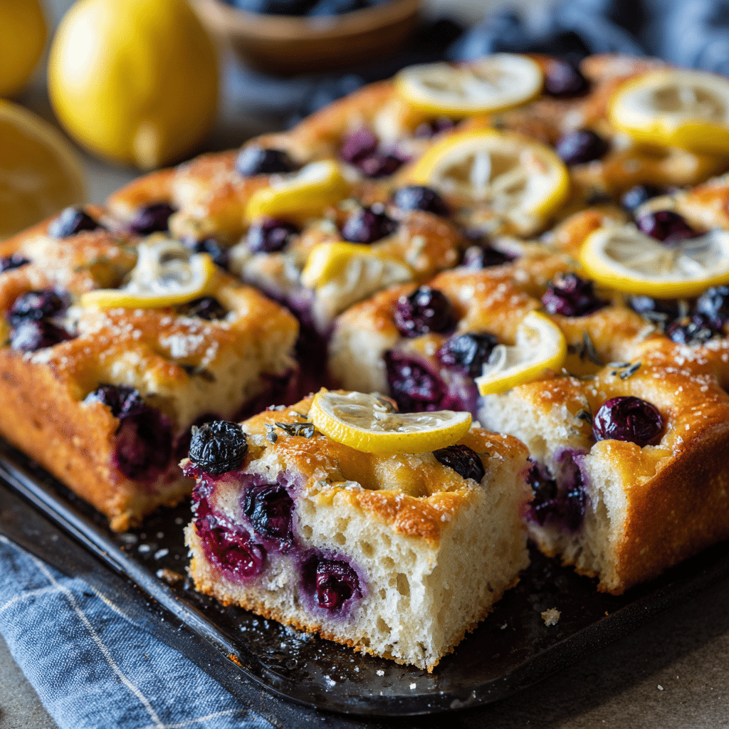 Sourdough Blueberry Lemon Focaccia Bread Recipe - Recipe Image