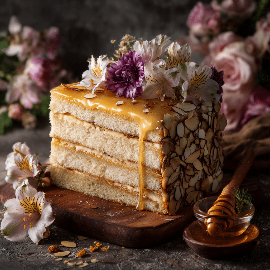 Honey Almond Celebration Cake Recipe - Recipe Image