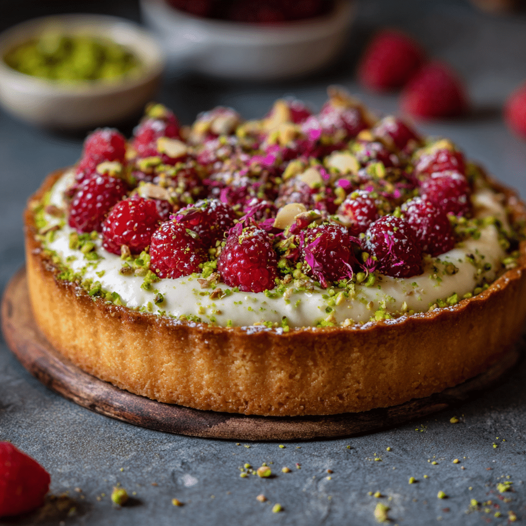 Tarte aux Framboises et Pistaches 🍰💚 Recipe - Recipe Image
