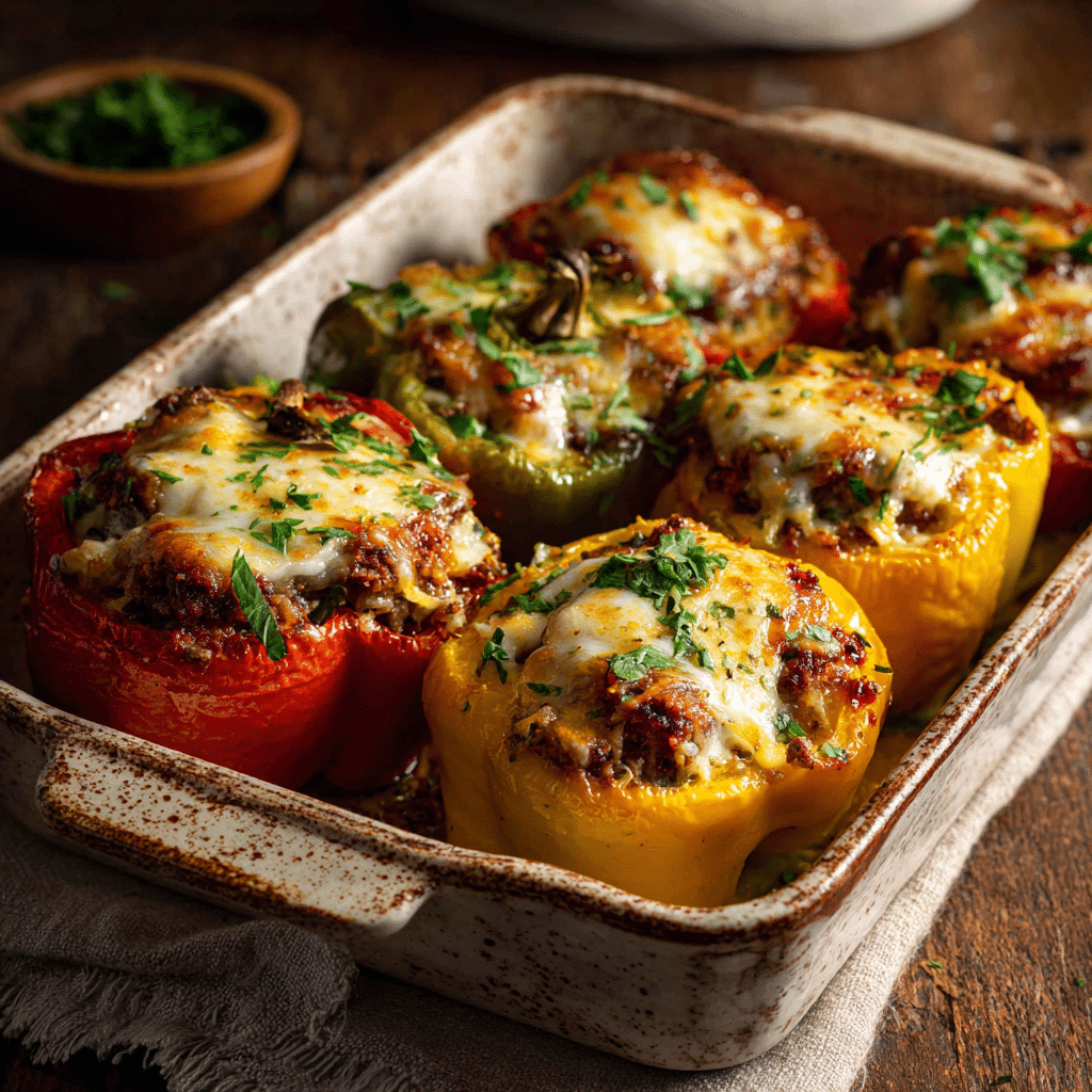 Beef & Cheese Stuffed Bell Peppers Recipe - Recipe Image