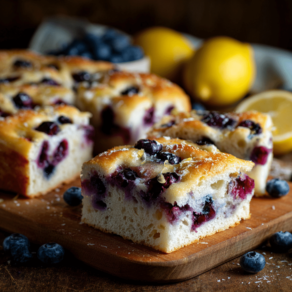 Sourdough Blueberry Lemon Focaccia Bread Recipe - Recipe Image