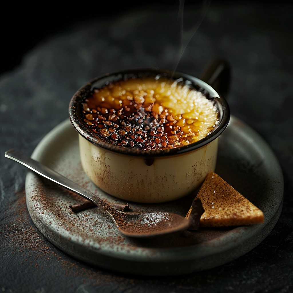 Espresso Crème Brûlée with Cocoa Nib Tuile Recipe - Recipe Image