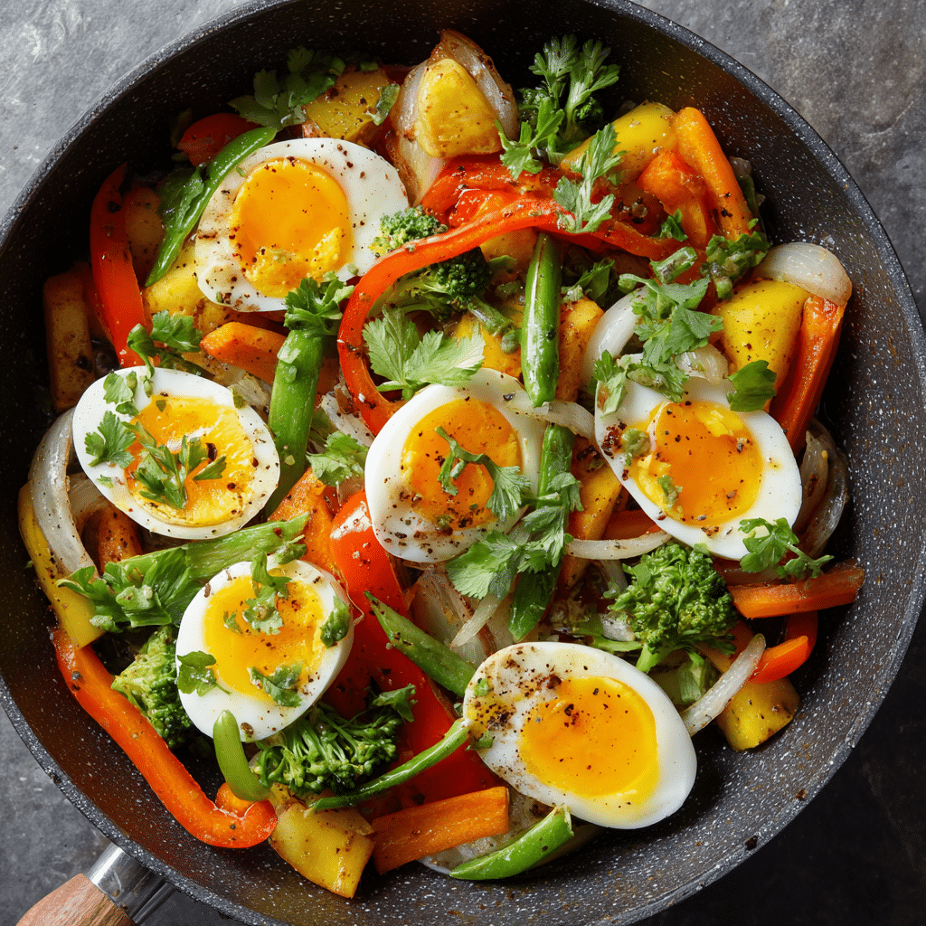 Boiled Eggs with Vegetables Recipe - Recipe Image