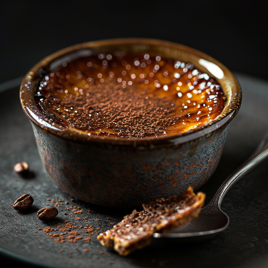 Espresso Crème Brûlée with Cocoa Nib Tuile Recipe - Recipe Image