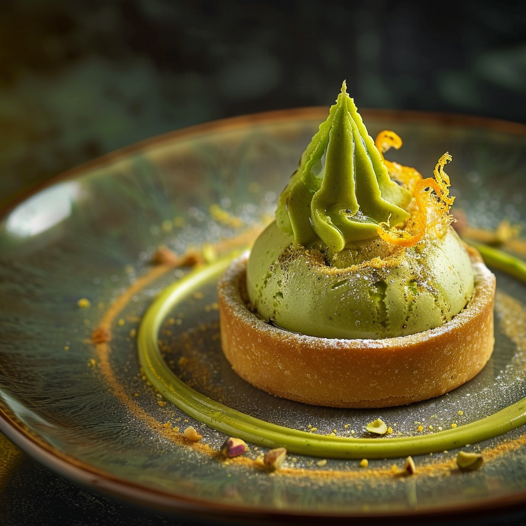 Pistachio Praline Tart with Orange Zest Cream Recipe - Recipe Image