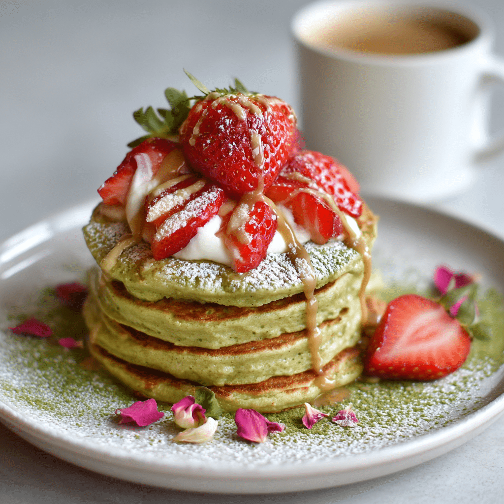 Strawberry Matcha Pancake Stack Recipe