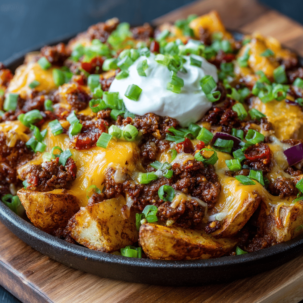 Chili Cheese Potato Nachos Recipe - Recipe Image